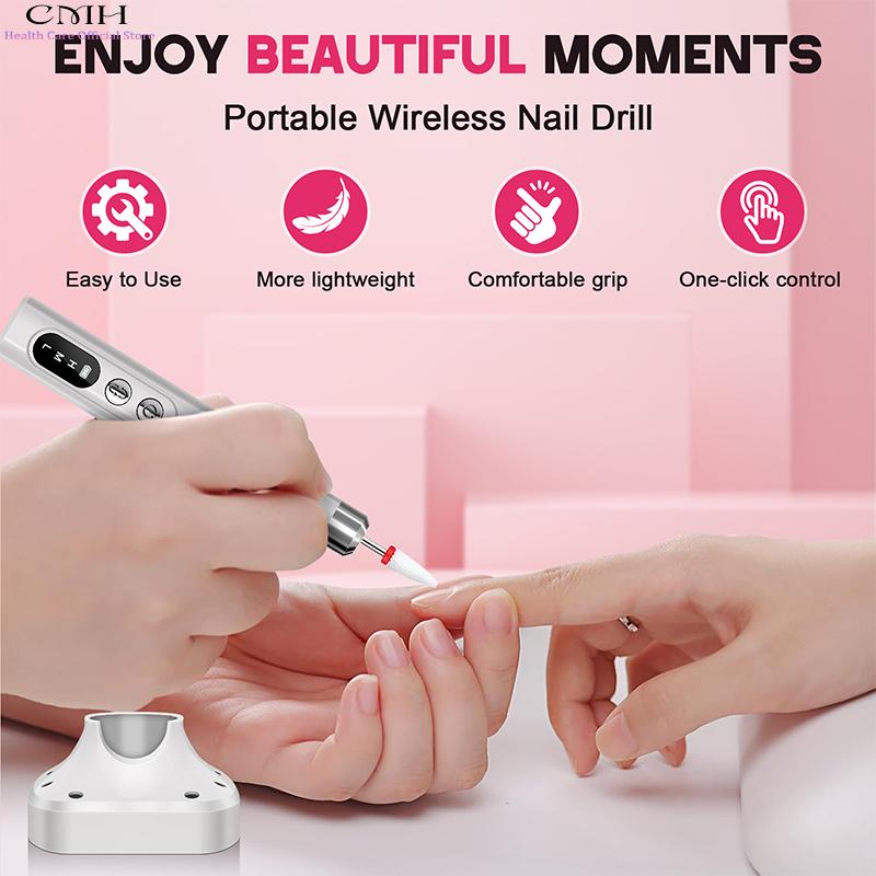 Upgraded Electric Nail Drill Cordless 12 Drill Bits 4000mAh Fast Charging Salon Grade Portable Manicure Pedicure Efficient Tool