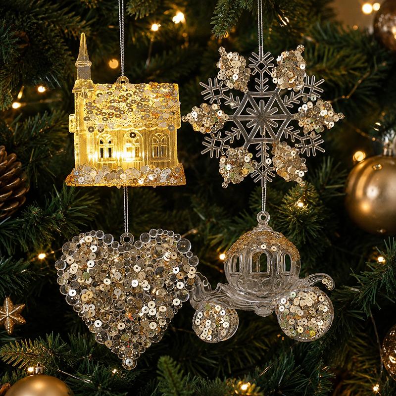 Christmas Tree Hanging Pendant Acrylic Sequin Crystal Snowflake Pendant Ornament Christmas Tree Festive Atmosphere Decoration 7