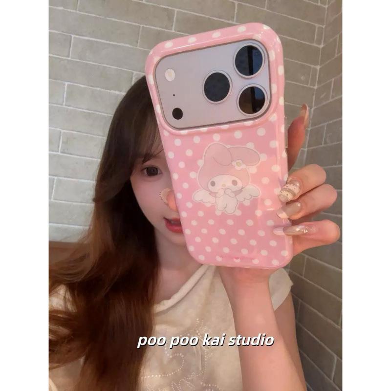 Ins милый прозрачный чехол в горошек с кроликом для iPhone17promax Apple 16 чехол для мобильного телефона 15 новый 14 женский