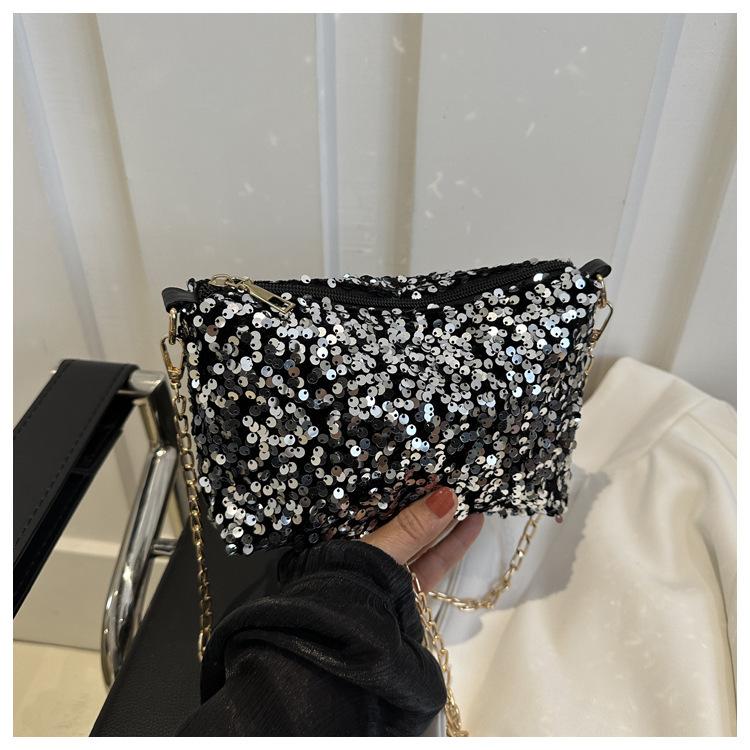 Персонализированная маленькая сумка с блестками для женщин 2024 года, новая нишевая текстура, сумка-мессенджер через плечо, темпераментная простая цепочка, маленькая квадратная сумка