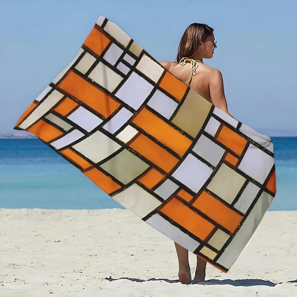 Abstract Geometric Print Beach Towel - Soft Absorbent Towel for Art Lovers, Bold and Vibrant Design for Everyday Use and Comfort