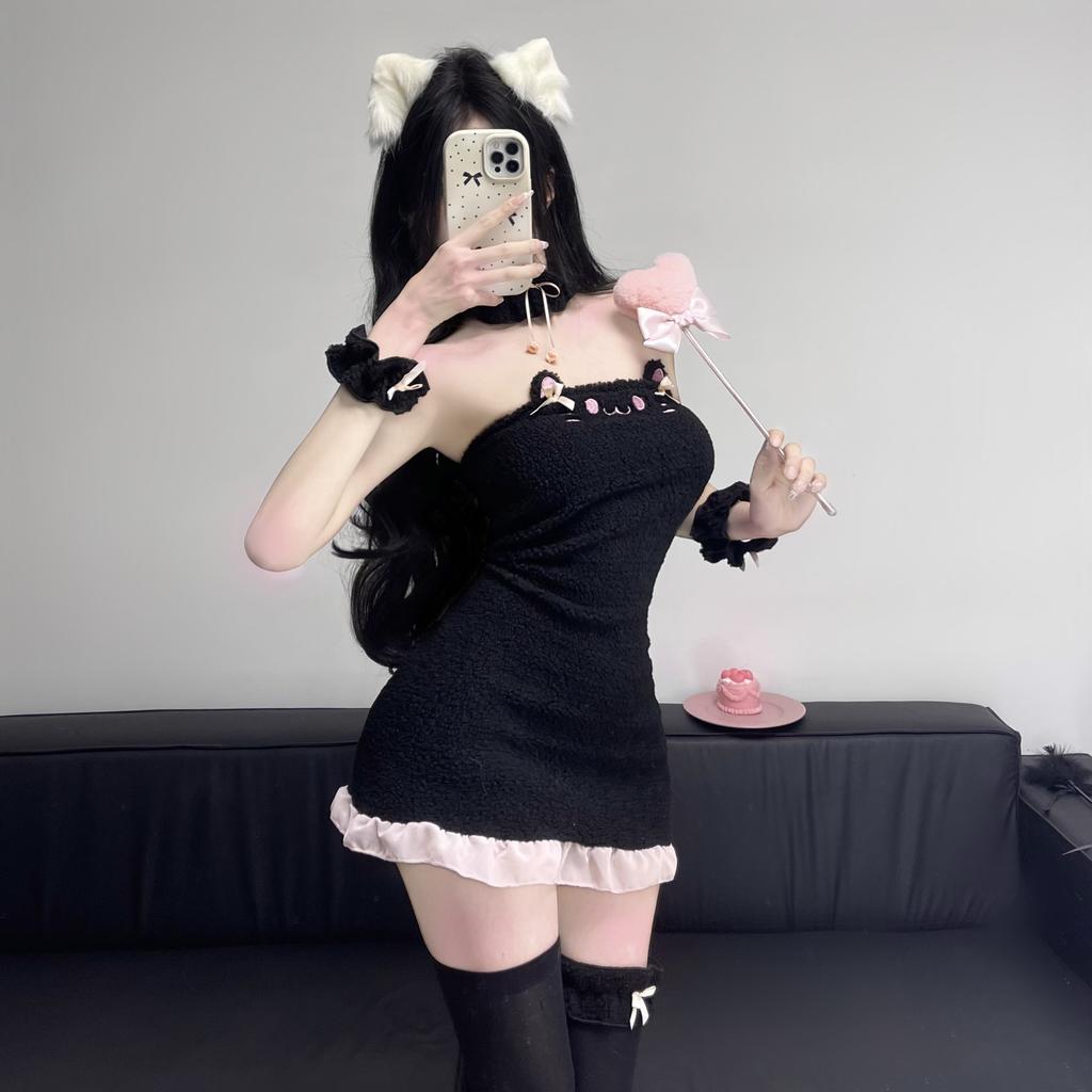 Sexy Underwear Plush Backless Pure Desire Maid Cos Pussy Babes Slim Sexy Temptation Free Suit