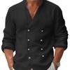 Fall Spring Men Shirt Double-breasted Stand Collar Cardigan Long Sleeves V Neck Loose Mid Length Casual