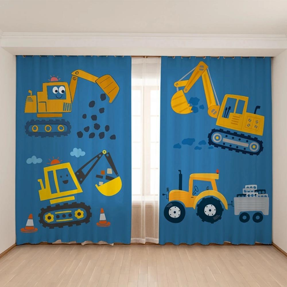 Новая симпатичная синяя желтая игрушечная машинка-экскаватор занавеска для детской комнаты, спальни для мальчиков, окна детской комнаты, 2 панели, высокое затемнение, новый узор