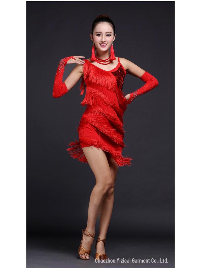 Charming Dancer Sequin Tassel Latin Dance Costume for Women