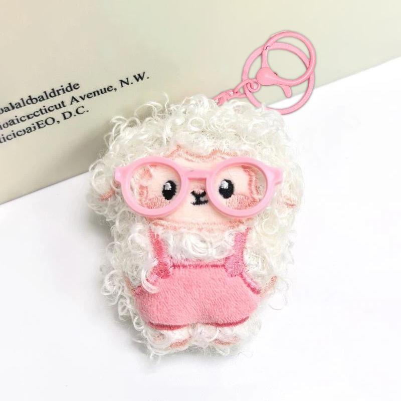 Fluffy Plush Sheep Keychain Soft Curly Fur Adorable Overalls Design Backpack Pendant for Daily Key Bag Decoration