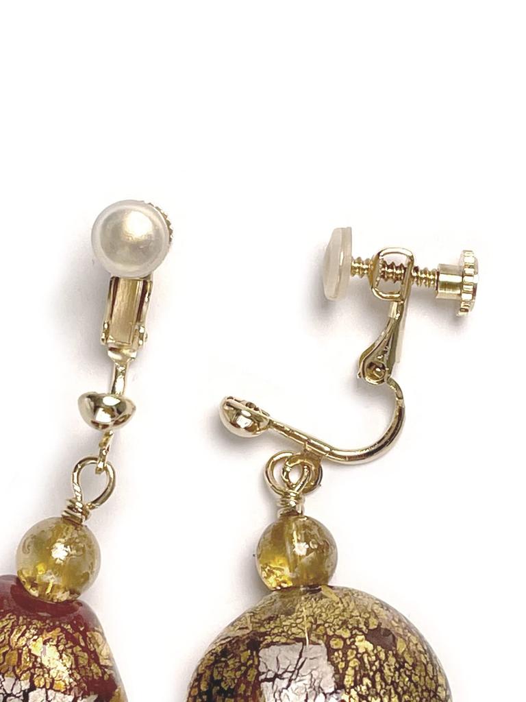 Venetian Glass Gold Foil Silver Foil Disc Big Motif Earrings with Silicone Cover [Cherr] AC302AC303