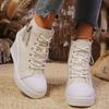 Fashion Wedge Side Zipper Increased High Breathable Sneakers 2025 New Women Lace-Up Platform Outdoor Wedge Invisible Heel Canvas Shoes