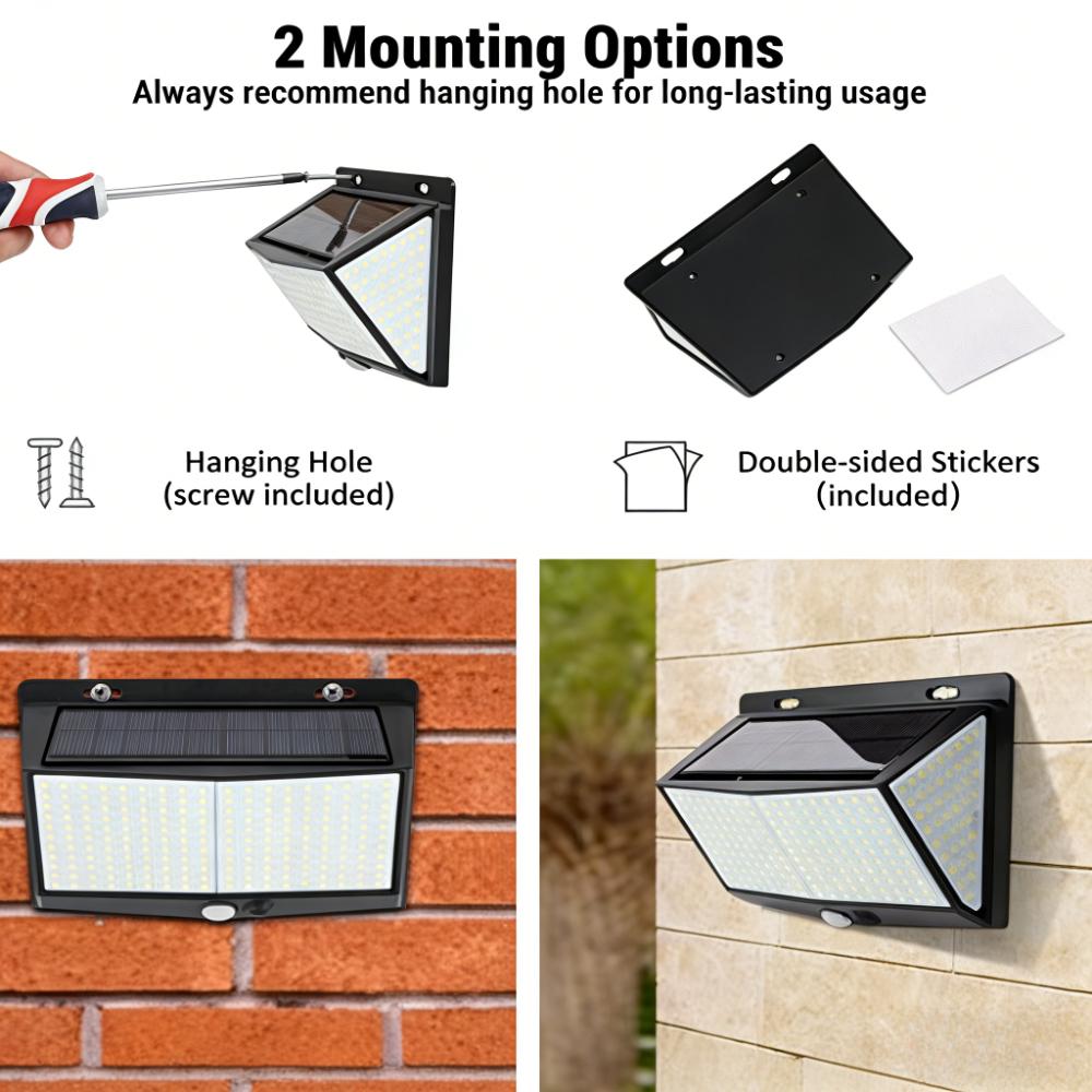 Solar Motion Sensor Wall Lights Outdoor Waterproof Wireless Security Lamp with 3 Modes for Garden Pathway Yard & Front Door