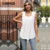 Summer Women's Vest Pleated Hollow Square Neck Sleeveless Tuxedo Vest Tee
