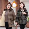 Women's Spring Autumn and Winter Thin Paragraph Padded Plus Size Medium Length Cardigan Plaid Jacket Casual Hooded Outerwear