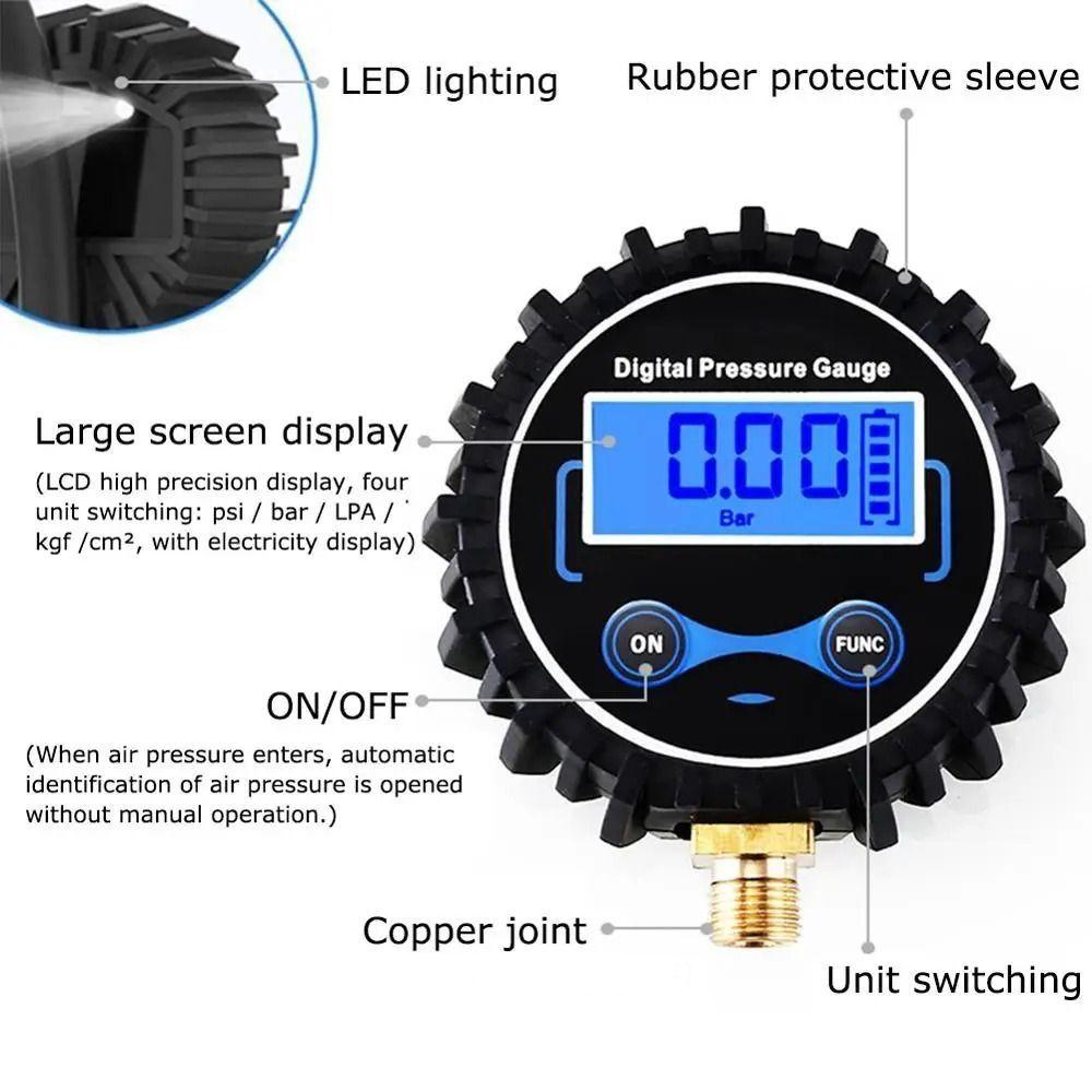 Portable Digital Tire Pressure Gauge Precision Short Pressure Measuring Valve  Truck