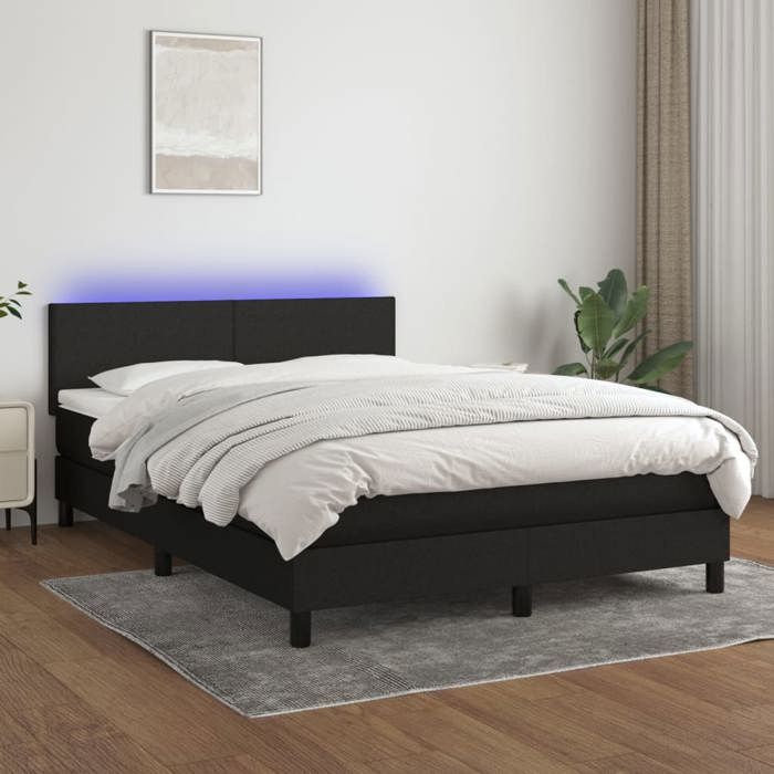 Maison Exclusive - Sommier à lattes de lit avec matelas LED Noir 140x190 cm Tissu