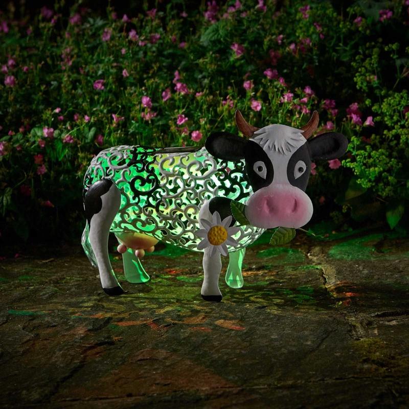 Garden Decoration Cow Statues Outdoor Golden Cow Puppy Statue with Solar Outdoor Figurine Light for Garden Patio