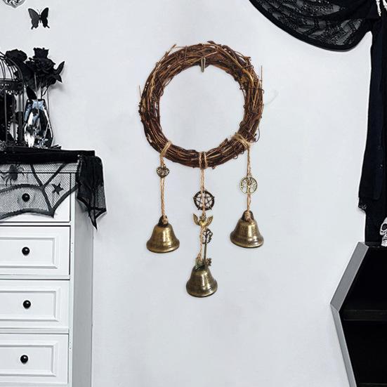 Дверная ручка, ведьмин колокольчик, защита дома, подвесной колокольчик ручной работы, бутылка желаний, венок из ротанга, вешалка для двери, украшение в виде колокольчика ветра в стиле Викка