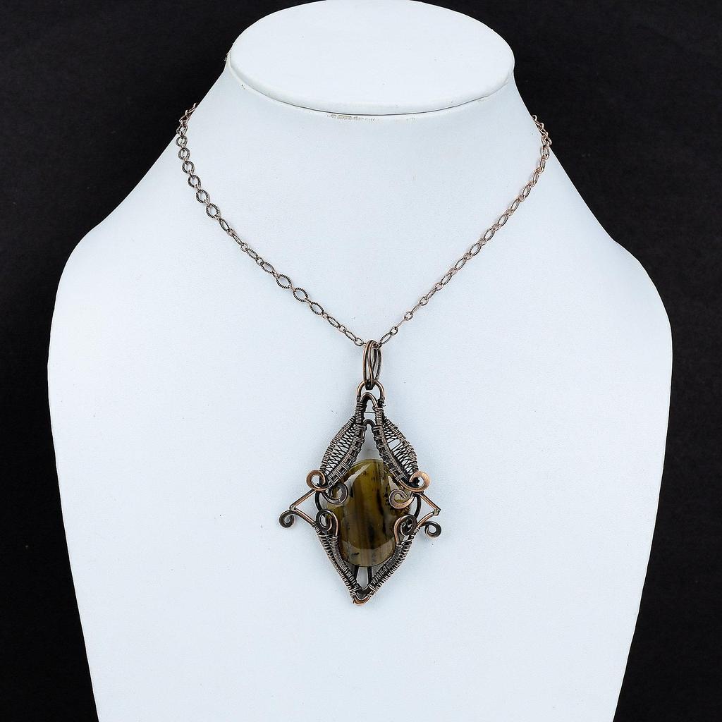 Подвеска из агата Монтана, подвеска из медной проволоки, высококачественный кулон из драгоценных камней, ручная работа, подвеска из медной проволоки, подарок для него