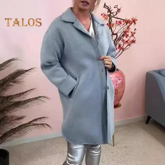 Женское зимнее пальто, однобортное, с отложным воротником в стиле ретро, с длинными рукавами, на пуговицах, кардиган средней длины, с разрезом, весна-осень, шерстяное пальто для активного отдыха