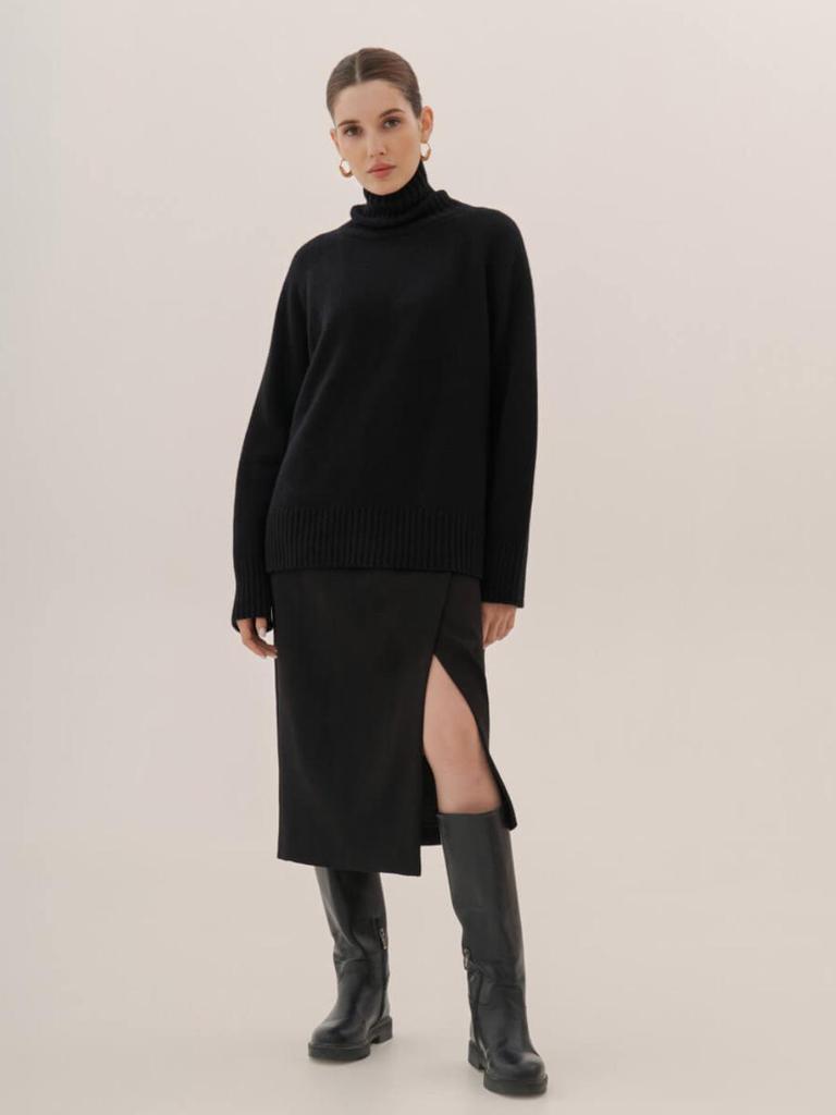 Повседневный трикотажный свитер с длинным рукавом и высоким воротом - Однотонный и удобной посадки