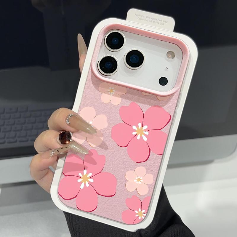 Чехол со свежим узором «Цветущая вишня» для iPhone 17 Pro Max, кожаная текстура, мягкий силиконовый чехол для iPhone 16 15 14 13 Pro 12 11 16E Air