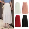 Women Pleated Midi Skirt Elastic High Waist Solid Color Smooth Outline Skirt Slimming Midi Skirt Daily Wear