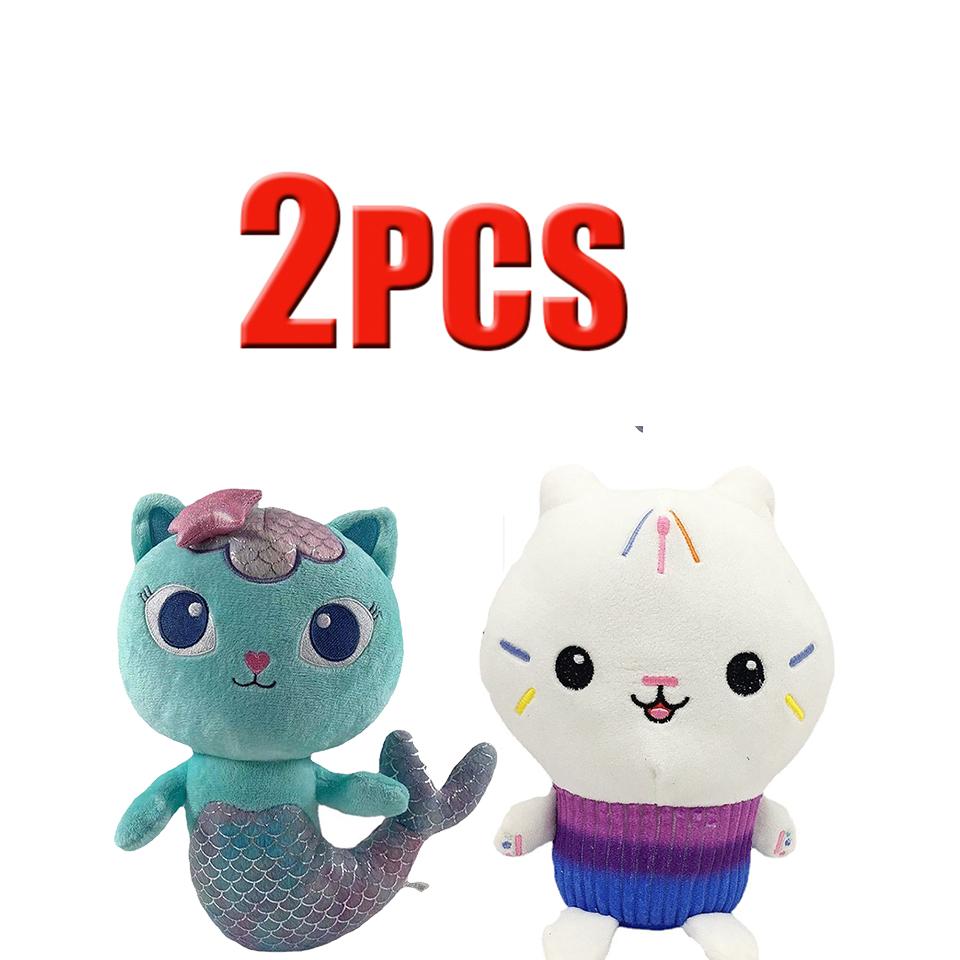 ##8-Piece Gabby Doll House Plush Toy Set 25cm Mermaid Cat Stuffed Animal Cartoon Doll Children's Christmas Gift