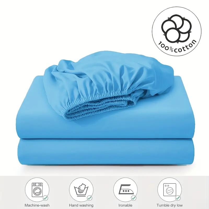 100% Cotton Fitted Sheet Soft Breathable Mattress Cover with Elastic Bands Single/Double/King/Queen Size Bed Sheet
