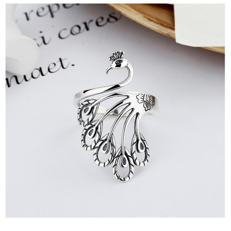 Adjustable Open Ring Men Women Vintage Ethnic Peacock Design Copper Plated Retro Boho Finger Jewelry