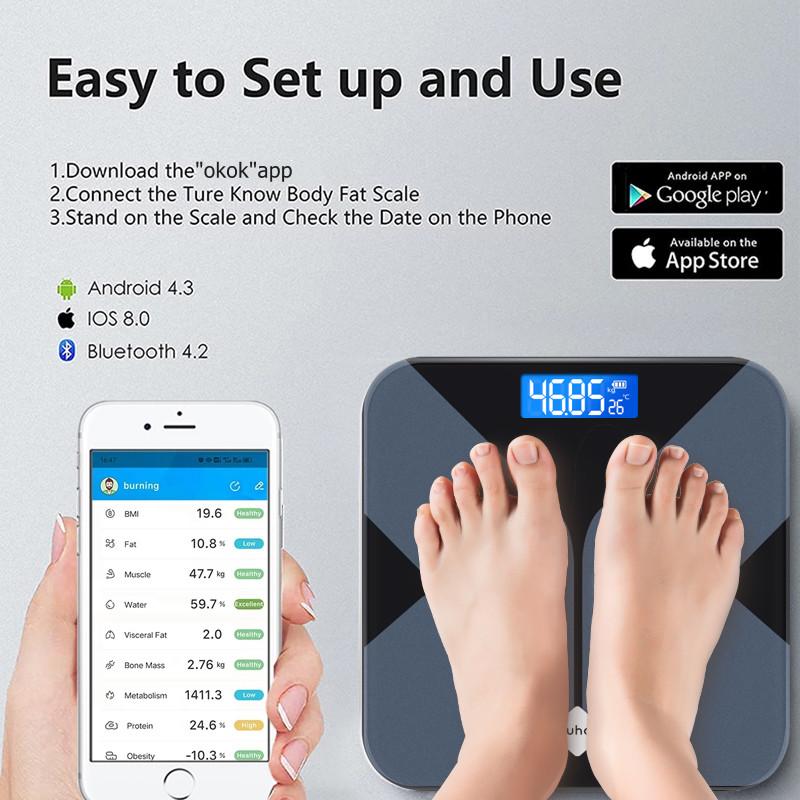 Весы для ванной комнаты, умные светодиодные цифровые весы для веса тела, электронный Bluetooth-совместимый анализатор состава жира Bmi, весы