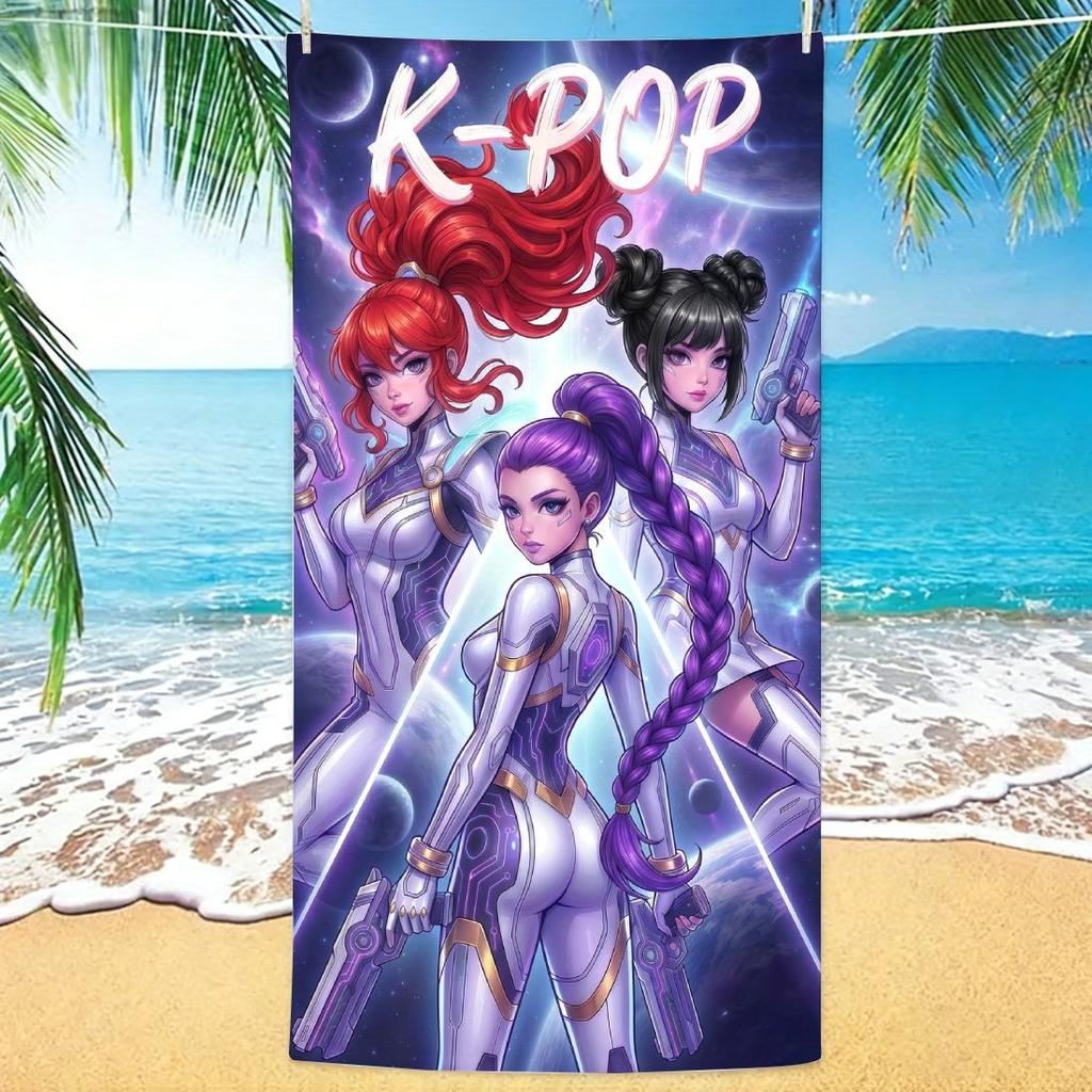 Дизайн Микрофибровое Пляжное Полотенце K‑POP Девичьей Группы, Большое Быстросохнущее Пескостойкое Мягкое Полотенце для Взрослых, Милое Пляжное Покрывало с Принтом