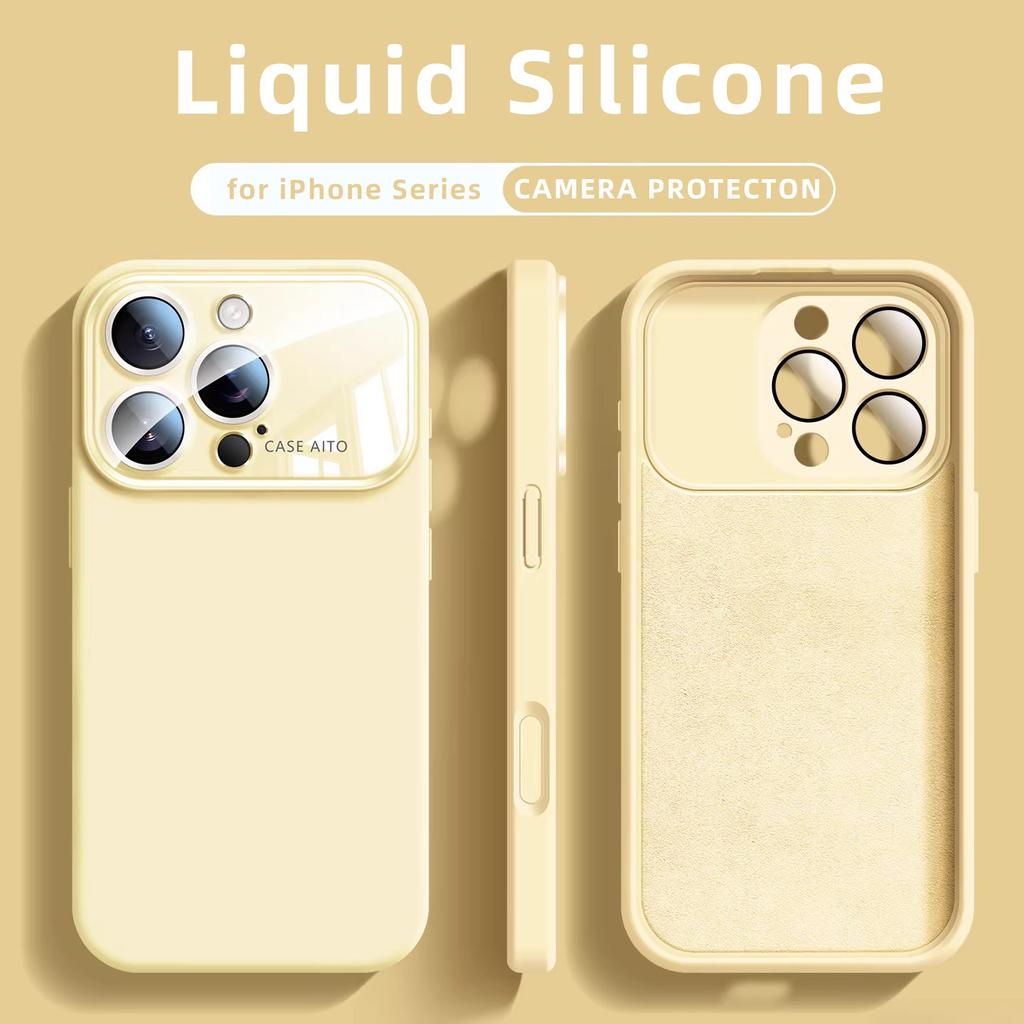 Оригинальный чехол из жидкого силикона для iPhone 17 16 15 14 13 Pro Max 17Pro Air Glass Большое окно Защита камеры Мягкая крышка