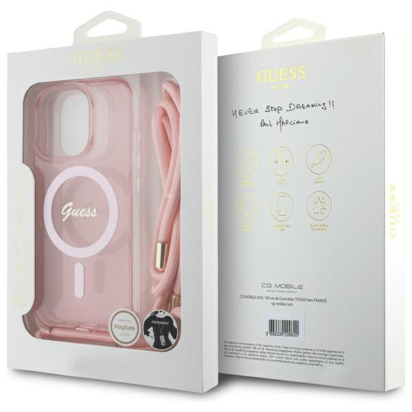 Guess Guhmp16Lhctsgnsp Iphone 16 Pro 6.3 Różowy/Pink Hardcase Crossbody Cord Script Magsafe