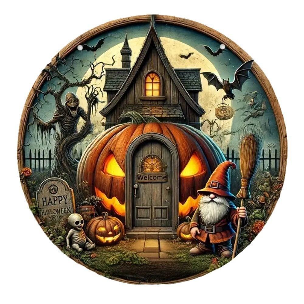 Halloween Wooden Door Plaque Craftsmanship Circular Logo Witch Pendant Home Decor