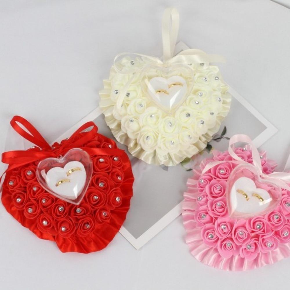 Romantic Wedding Ring Pillow Transparent Box Ring Holder Exquisite Heart Ring Pillow For Wedding