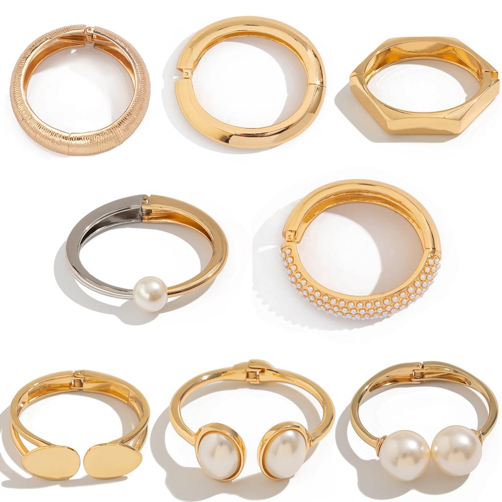 Ingemark 8 Styles Vintage Creative Gold Color Geometric Bangles Women Men Large Imitation Pearl Wide Cuff Bangles Jewelry Gift