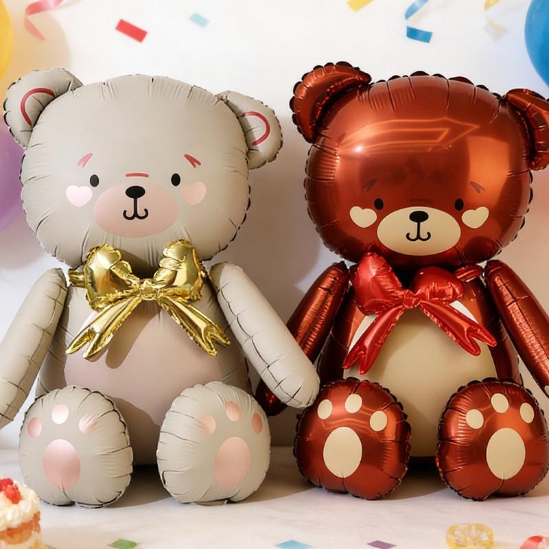Bow Bear Aluminum Film Balloon Upright Design Boys Girls Birthday Gifts Ballons Party Decorations Anniversary Bear Balloons