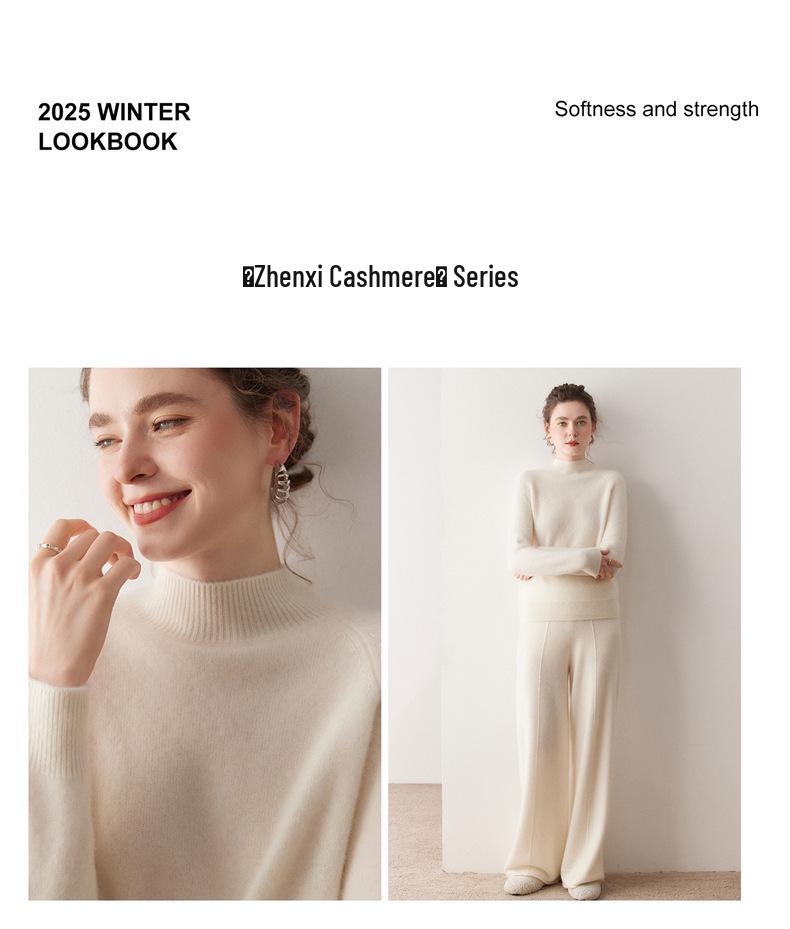 Women's Cashmere Half-High Neck Sweater - Thick, Warm, Soft Knit Base Layer for Autumn/Winter