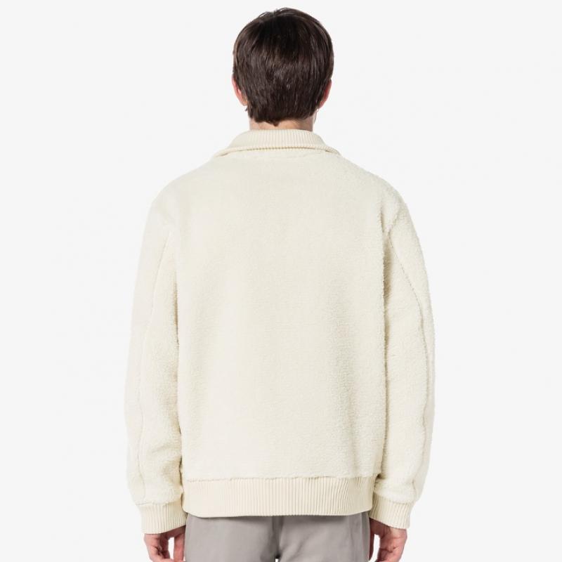 Lacoste Мужская флисовая куртка с широким ребристым воротником [кремовый]
