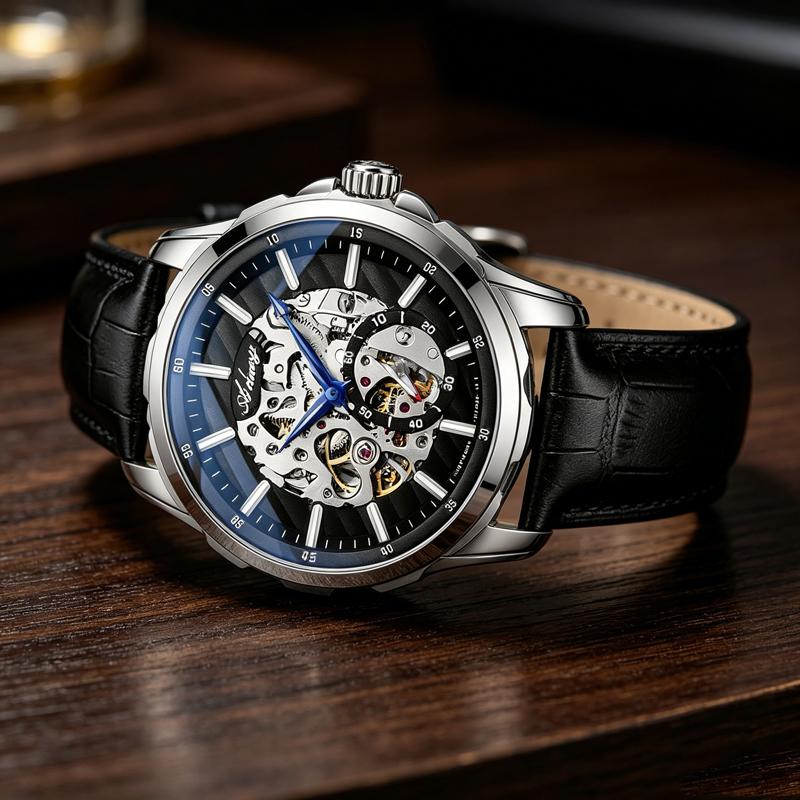AILANG Luxury Blue Needle Automatic Man Watch Leather Strap Casual Sport Skeleton Mechanical Men Watches Reloj Hombre