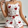 Women 2 Piece Pajama Set Short Tank Tops Shorts White Ventilated Soft Casual Love Print