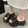 Fashion Fashion Star Rivets Chunky Platform Slippers Women Summer Punk Wedge Heel Sandals Woman Outdoor Beach Non Slip Soft Eva Slides