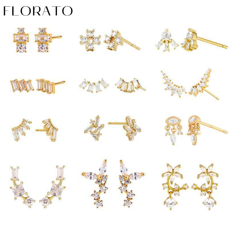 925 Серебряная Серьга-гвоздик геометрия Кристалл Изысканные гвоздики Роскошные Искрящиеся Серьги для женщин Модные Свадебные Украшения