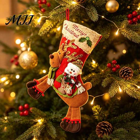 Christmas Stockings for Tree Decorations Riding Reindeer Stocking, Plush Xmas Gift Sack with Santa Snowman Figure, Hanging Hangings Kids