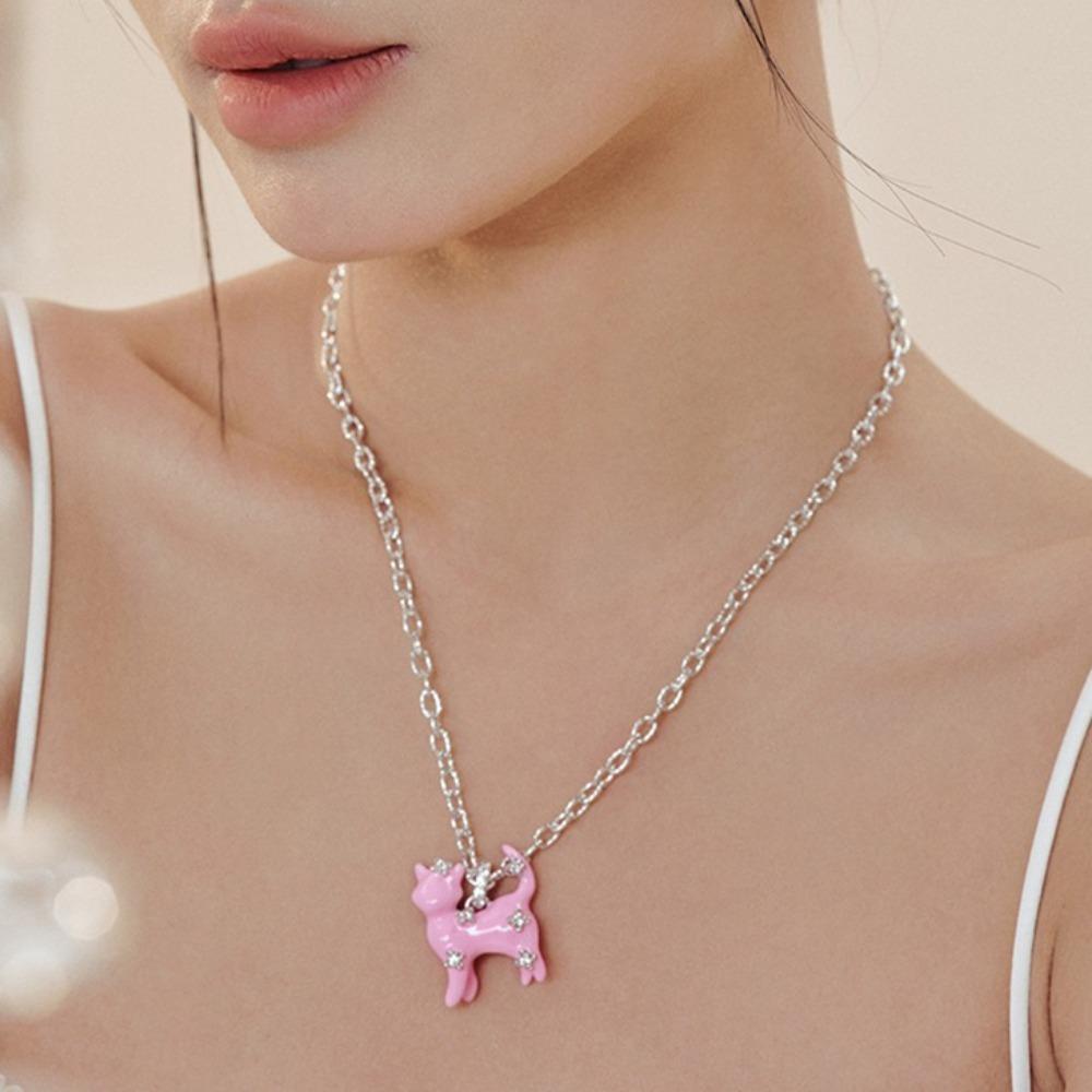 Clavicle Chain Cat Pedant Necklace Cartoon Women's Choker Chic Bear Pearl Necklace  Ladies