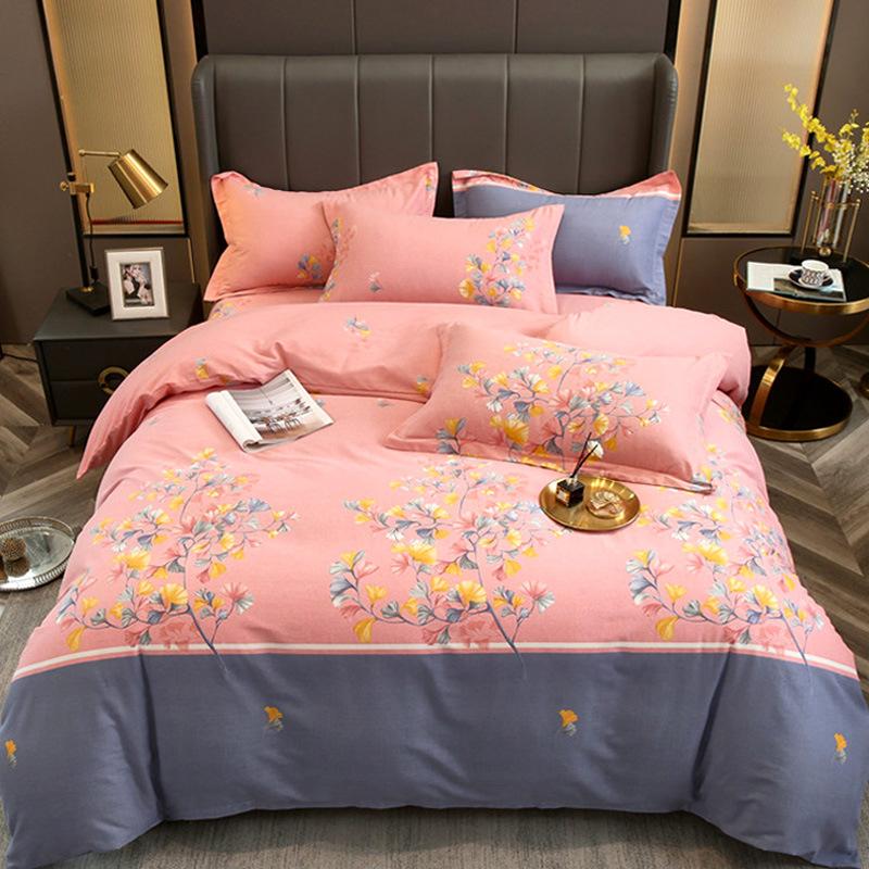 Комплект из четырех предметов из плотного хлопкового потертого материала, легкое роскошное теплое одеяло из чистого хлопкового набивного потертого материала, комплект из четырех предметов из простыни