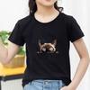 Kids Cotton T Shirt Peeking Cute Cat Pattern Print Crew Neck Short Sleeve Tee Casual Breathable Boys Girls Summer Tops