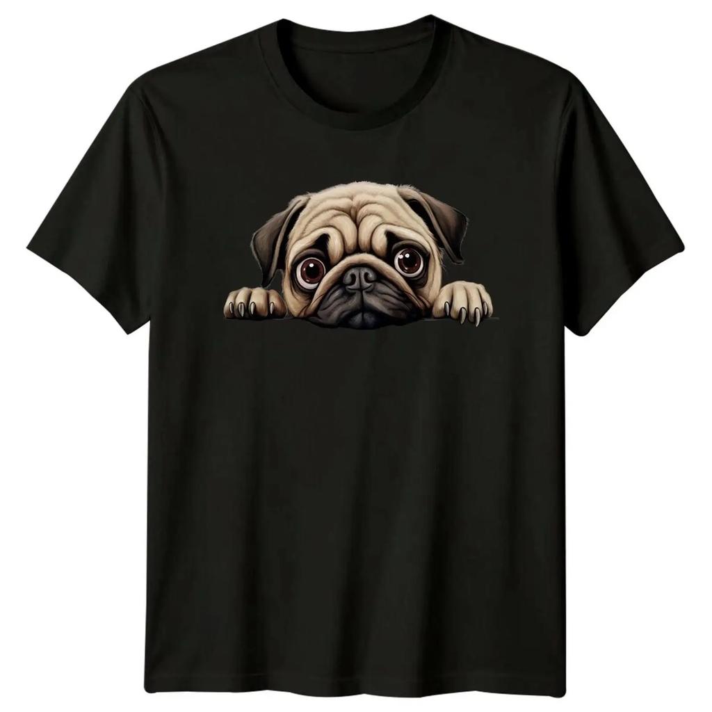 SEs Mops Hund Peekaboo T Shirt Haustierliebhaber Vintage Top For Everyday Wear Casual Soft Unisex Designer Clothes