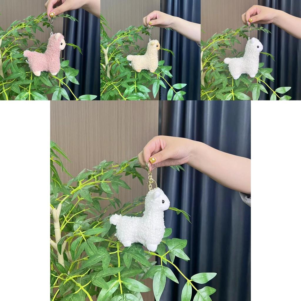 And White Charming Pink Alpaca Plush Doll Keychain Fluffy Adorable Pendant Bag