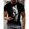 Men's 3D Wolf Print T-Shirt - Black Casual Short Sleeve Summer Tee with Striking White & Gray Wolf Design Outdoor Sports & Casual Attire