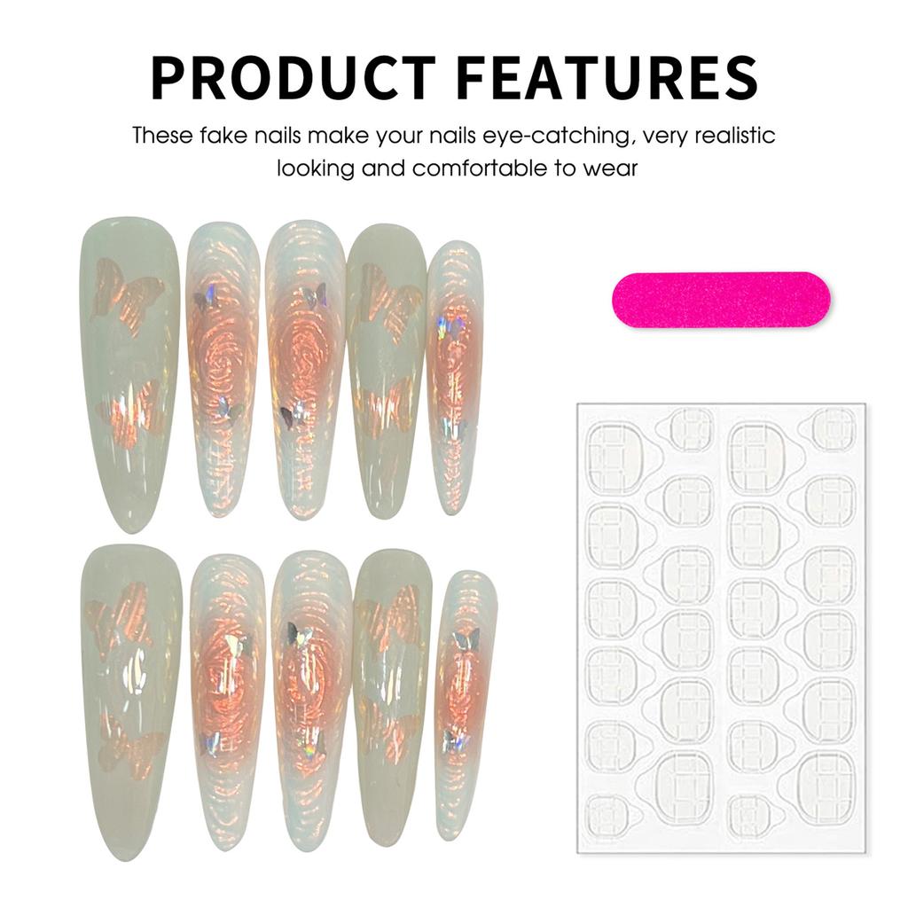 10Pcs Handmade Artificial Nails With Colorful Vortex Butterfly Design For Women