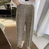 Women Slacks Pleated Long Leg Trousers Waist Wide Floral Printed Draped Elastic High Pants Home Lounge